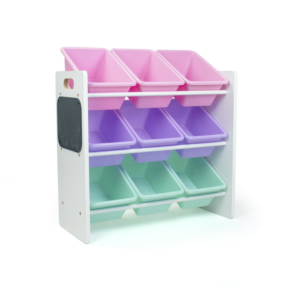 Humble Crew Kid's 9 Plastic Bin Toy Storage Organizer with Chalkboard Side Panel, Multi Color