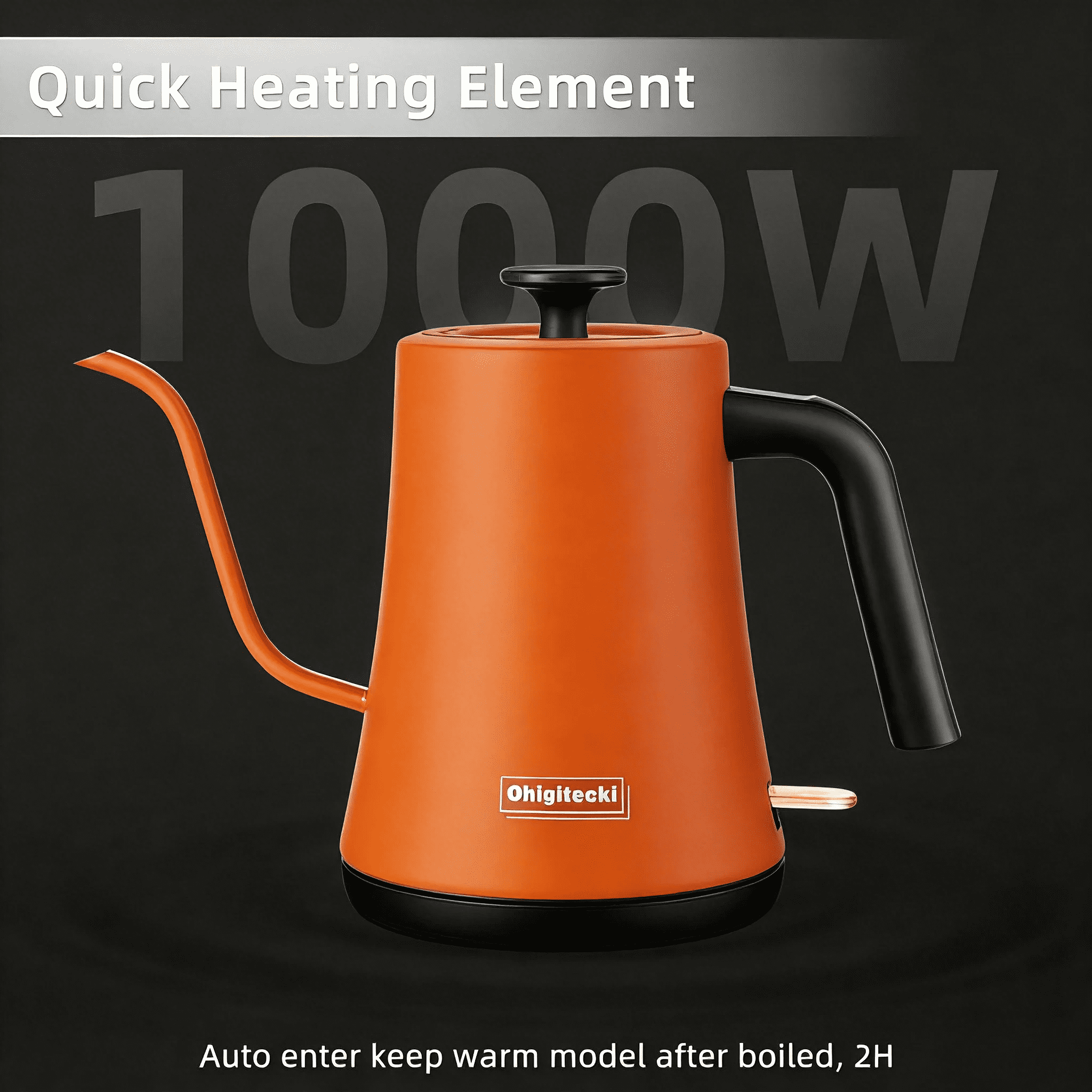 Electric Hot Water Kettle 1.0L, Gooseneck Spout Black Stainless Steel Coffee Pot with Built-in Temperature Gauge(orange)
