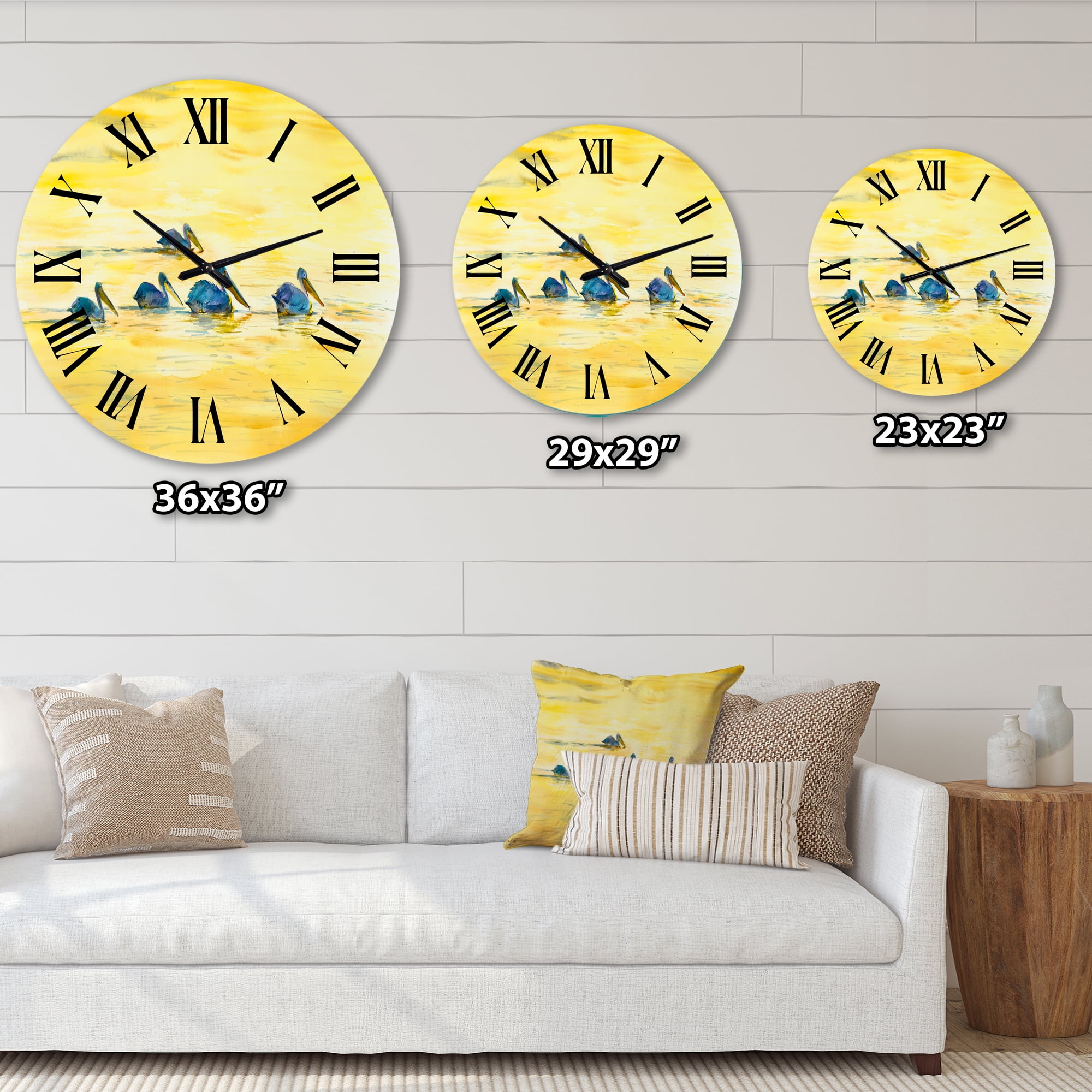 Designart 'Pelicans On The Yellow River' Farmhouse Wall Clock