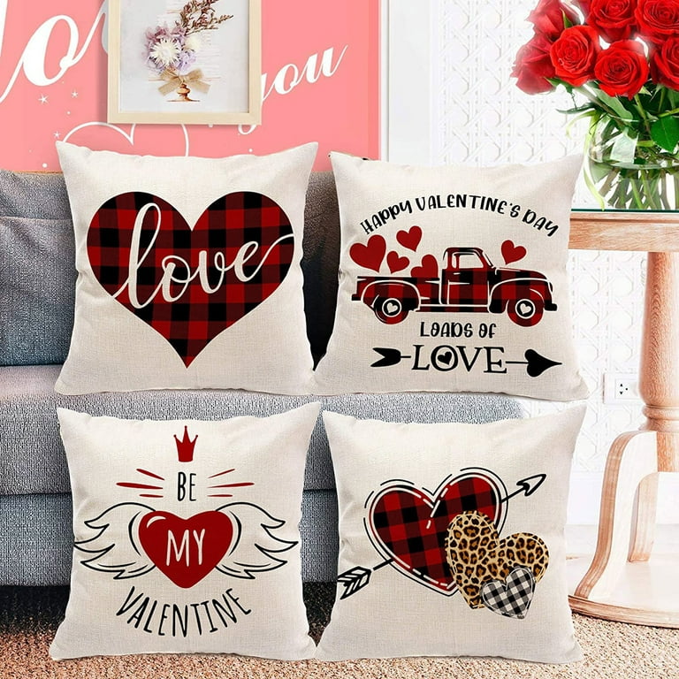 Cushion Couch Covers Valentine's Day Flax Throw Pillow Covers With