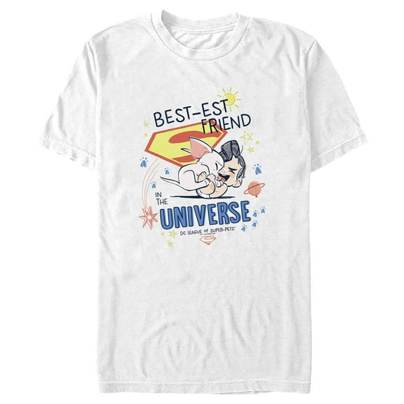 Men's DC League of Super-Pets Cartoon Best-est Friend in the Universe  Graphic Tee White Large