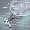 thumbnail image 4 of Vintage Brown Leather Pearl Choker Necklace Leather Y Lariat Necklaces Pearl Tassel Drop Necklaces Long Brown Cord Necklace Jewelry for Women, 4 of 7