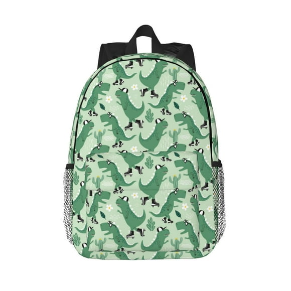 Saiise Dinosaurs on Roller Skater 15in Lightweight Student Backpack Water Resistant School Laptop Bag Travel Daypack Padded Straps Ergonomic Bookbag Compact 11.8x15.4in