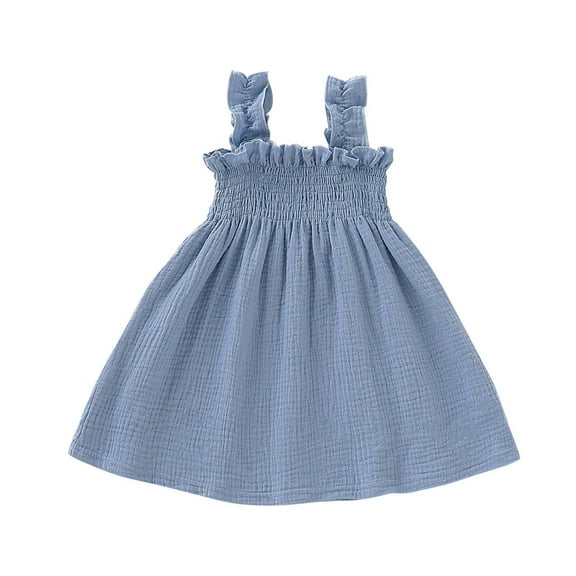 Fesfesfes Toddler Kids Dress Baby Girls Cute Solid Color Breathable Ruffles Elastic Band Suspenders Dress Skirt