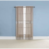 Renaissance Home Fashion Lilian Lace Trim Sheer Rod Pocket Curtain, 84" Long, Linen