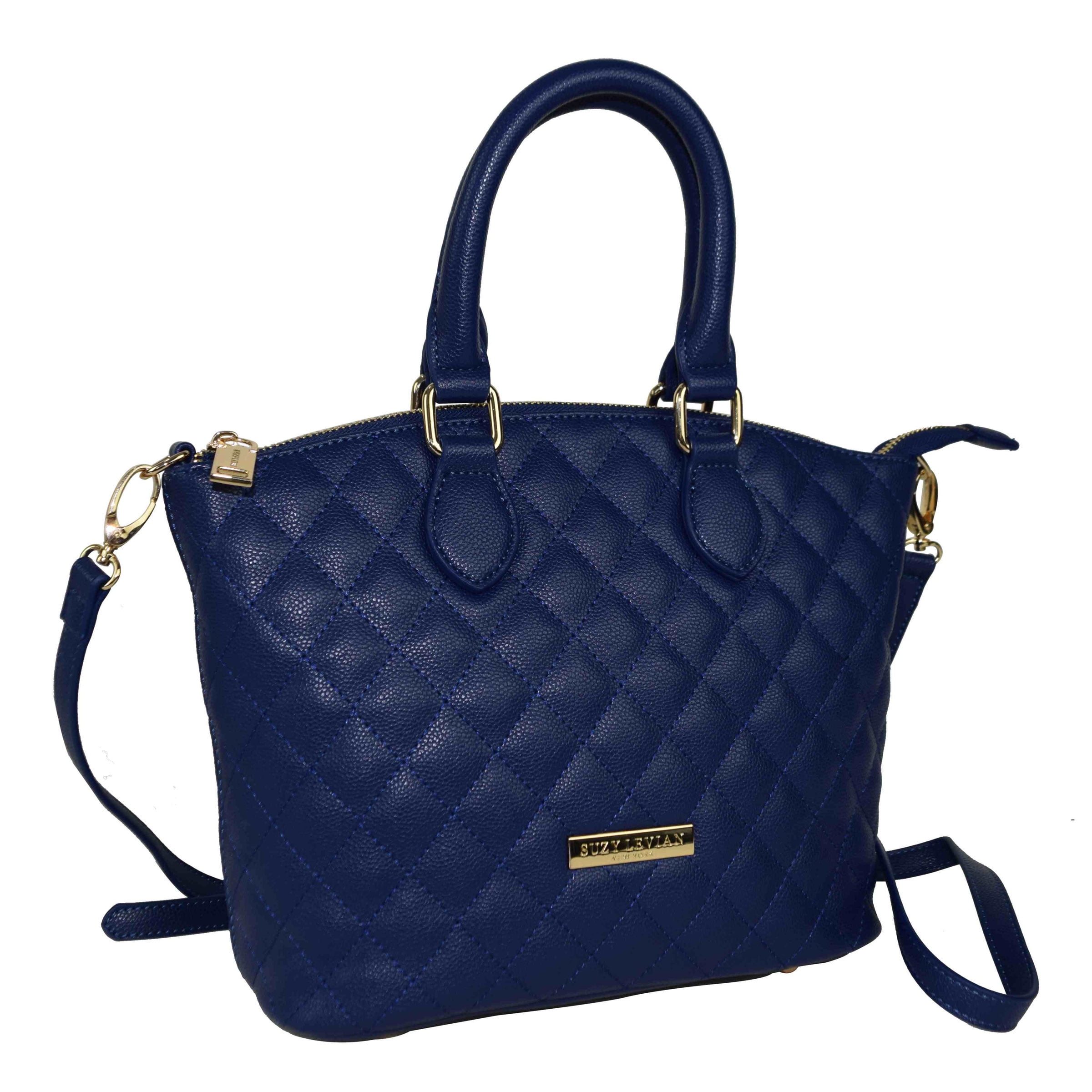Suzy Levian Small Faux Leather Quilted Clutch Handbag, Navy