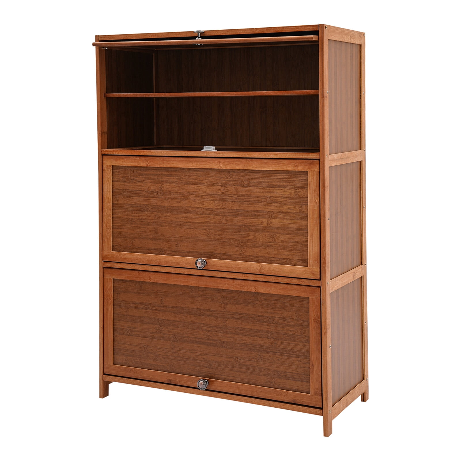 Miumaeov 25.56'' Shoe Cabinet Bamboo Shoe Rack Storage Shelf Living Room Entryway Shoes Organizer w/ 3 Flip-up Door