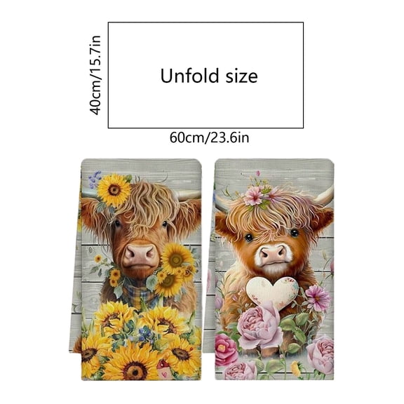 Cute Highland Kitchen Towels,16x24" Bufflo Plaid Sunflowers Highland Cow Farmhouse Hand Towels,Absorbent Towels for Kitchen Home Bathroom Farmhouse Decor,Microfiber Dish Cloth Tea Towel