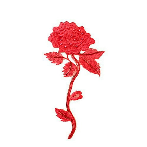 9"x4" Embroidered Beaded Red Black Rose Flower Patch Motif (Red)