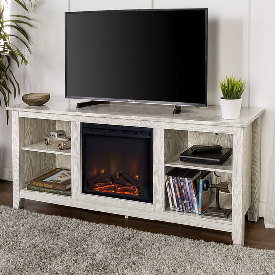 Whitewash Wood Fireplace TV Stand for TVs up to 60 ...