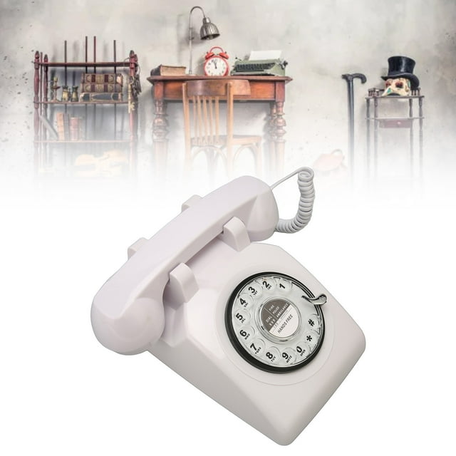 Vintage Landline Phone, Retro Telephone ABS Durable Mechanical Ringer Rotating Dial Keyboard Easy To Use for Elderly for Office for Living Room White,Red,Beige