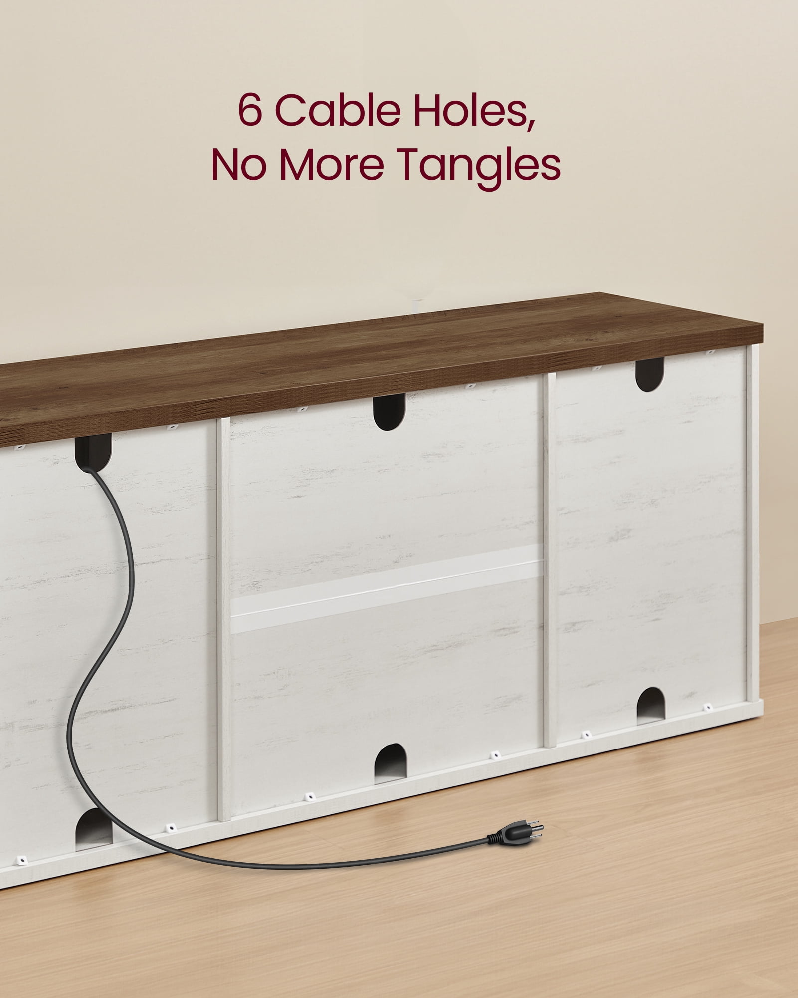 Farmhouse TV Stand for 65-Inch TVs, Entertainment Center with Sliding Barn Doors and 4 Storage Compartments, Rustic White and Brown