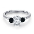 thumbnail image 3 of Gem Stone King 925 Sterling Silver White Topaz and Black Onyx Engagement Ring for Women | 1.26 Cttw | Oval 7X5MM | Gemstone November Birthstone | Size 7, 3 of 6