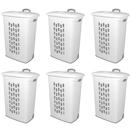 Sterilite White Laundry Hamper With Lift-Top, Wheels, And Pull Handle (6 Pack)