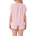 thumbnail image 3 of INSPIRE CHIC Womens Satin Silky Pajama Set Short Sleeve Crew Neck Front Pocket Top and Drawstring Shorts Sleepwear S Pink, 3 of 5
