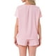 thumbnail image 3 of INSPIRAR CHIC Conjunto de Pijama de Satén de Seda para Mujeres, Top de Cuello Redondo de Manga Corta con Bolsillo Frontal y Pantalones Cortos con Cuerda, Ropa de Dormir XL Rosa, 3 of 5