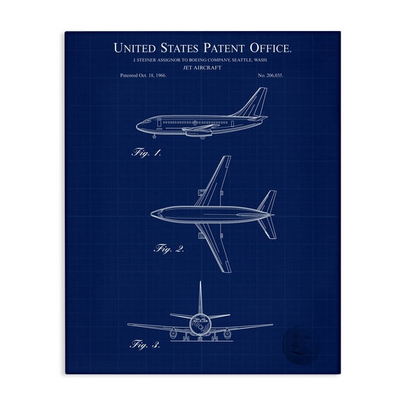 Stupell Industries Jet Aircraft Blueprint Transportation Painting Gallery Wrapped Canvas Art Print Wall Art, 16 x 20