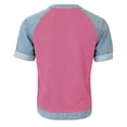 thumbnail image 5 of Sentmoon Chemise en Denim Femme Chemisiers d'Été pour Femmes Manches Courtes Col Rond Patchwork Coupe Régulière avec Imprimé T-Shirts Extensibles pour Femmes Décontractés pour Voyage et Vacances 3TG-5TG, 5 of 5