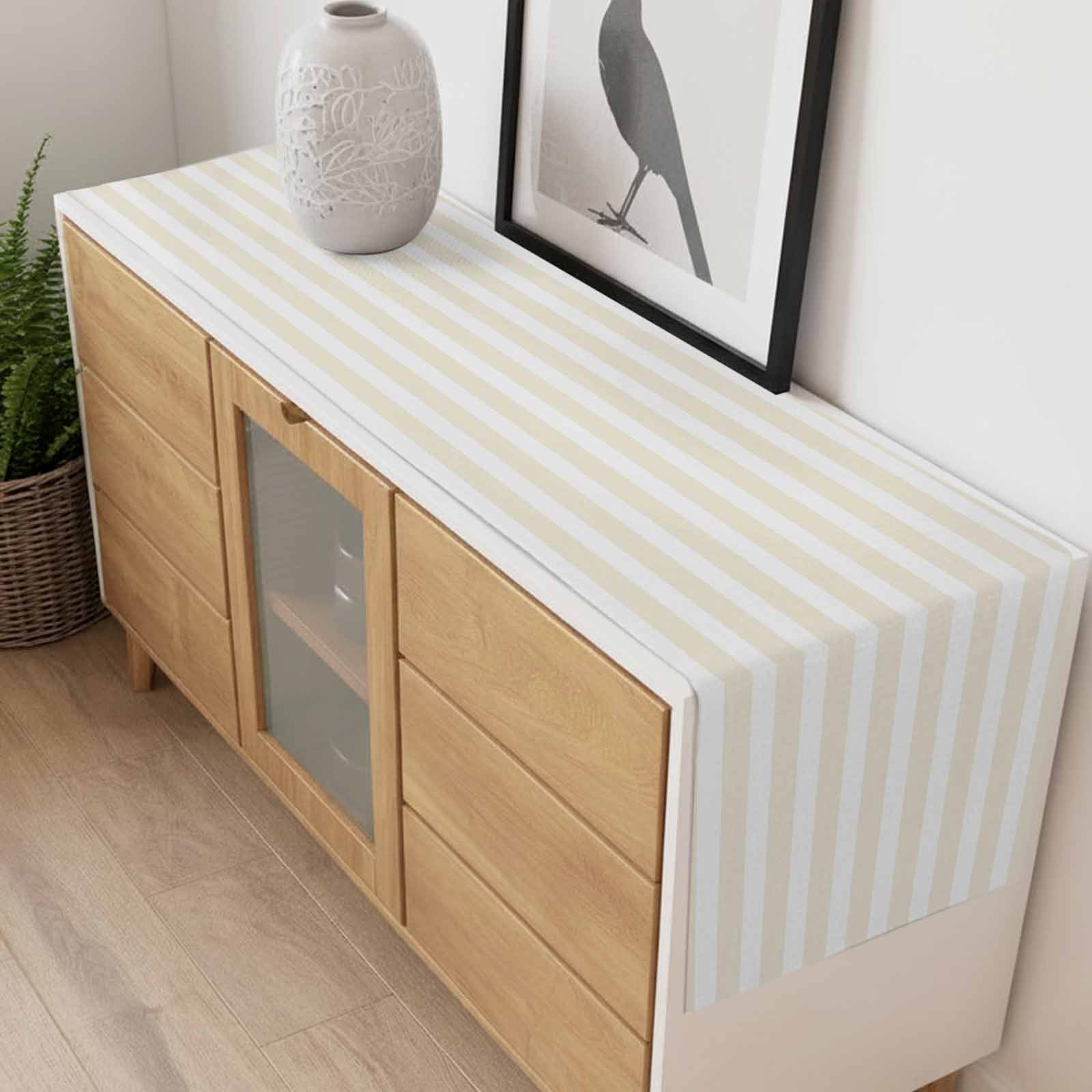 Cream and Table Runner 13x90 inch White Striped Geometric Cotton Linen Dining Table Runner Ideal for Dresser Kitchen Coffee Tables - Machine Washable