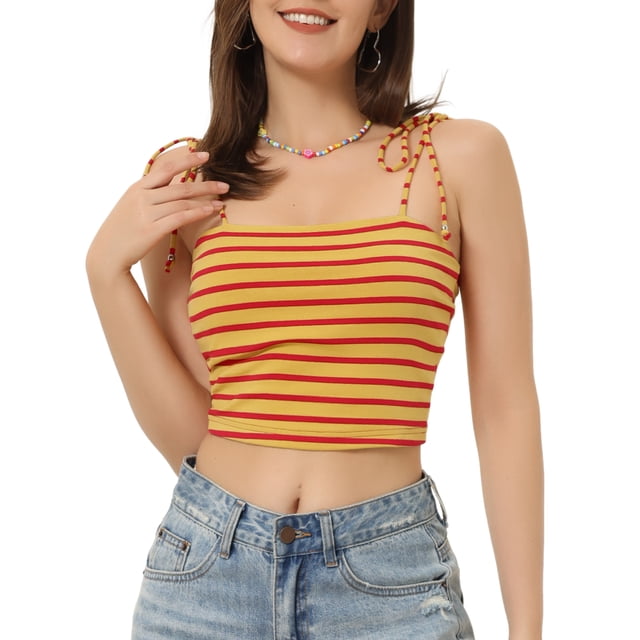 INSPIRE CHIC Camisole Tube d'Été à Bretelles Spaghetti à Nouer à Rayures pour Femme TP Jaune Rouge