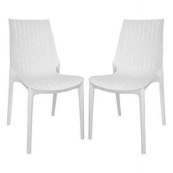 LeisureMod KC19W2 Kent Outdoor Dining Chair&#44; White - Set of 2