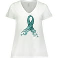thumbnail image 3 of Inktastic Ovarian Cancer Awareness Teal Ribbon Made of Hearts Women's Plus Size V-Neck T-Shirt, 3 of 5