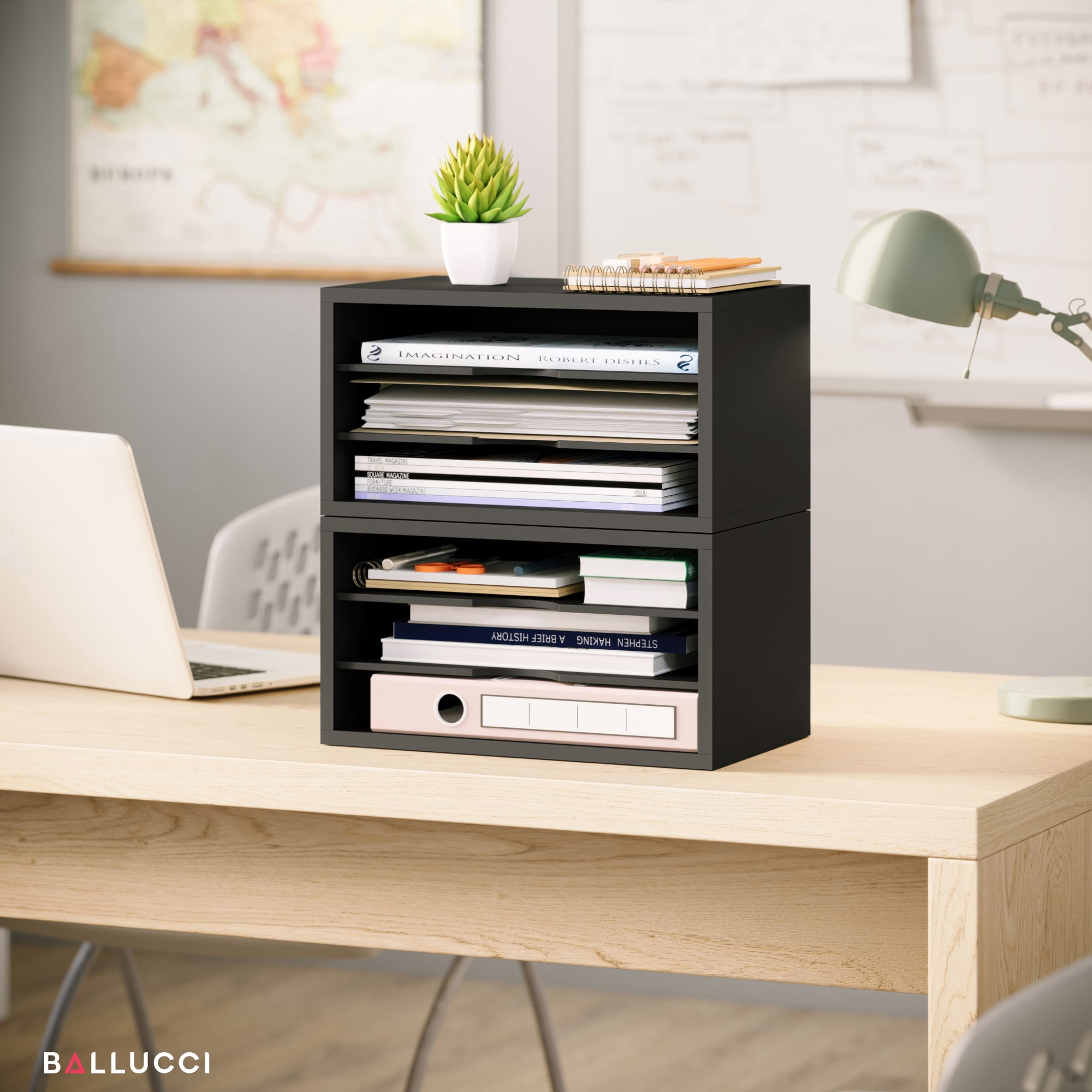 Ballucci 3-Tier Stackable Paper Organizer, Office Desk Organizer, Document Holder, Black