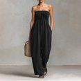 thumbnail image 3 of MLCDZ Womens Casual Strapless Summer Jumpsuits Loose Off Shoulder Smocked Sleeveless Wide Leg Loose Fit Hiking Travel Romper with Pockets, 3 of 6
