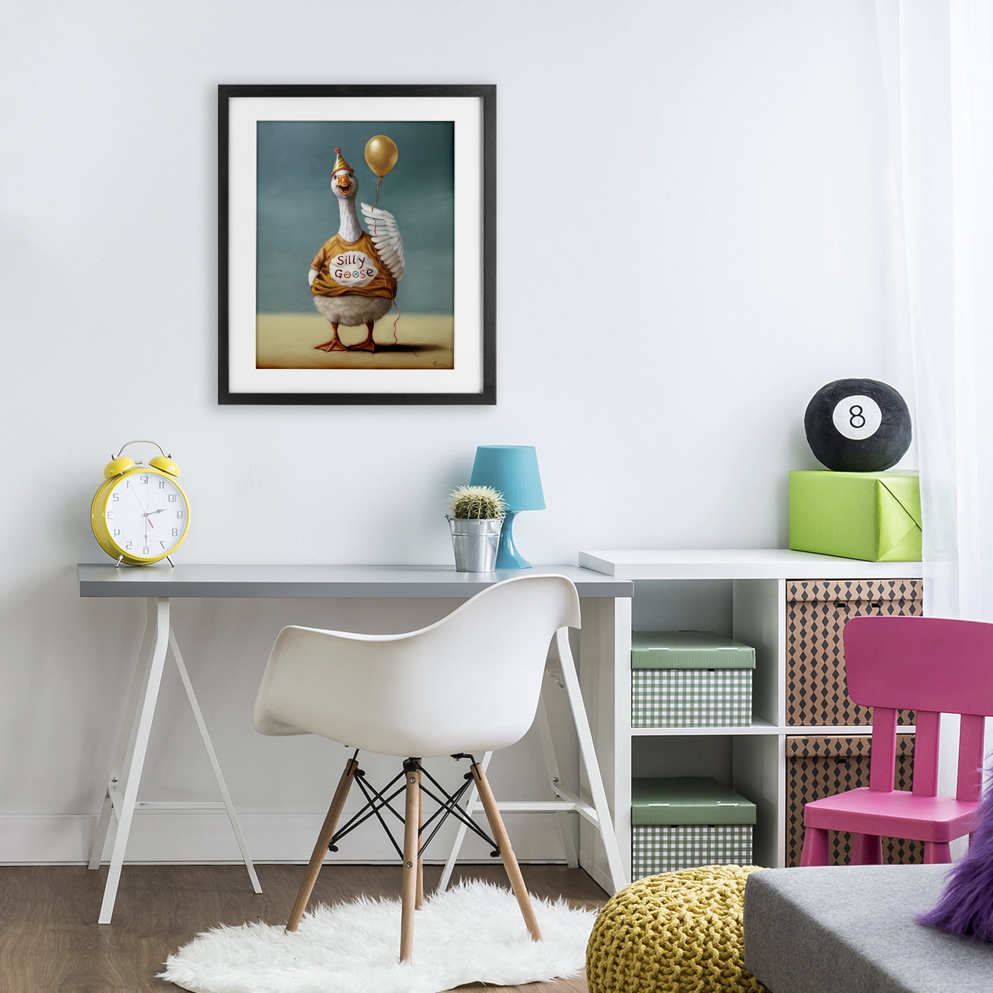 Stupell Industries Silly Goose with Balloon Black Framed Print Under Glass, design by Lucia Heffernan