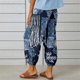 thumbnail image 4 of Pantalones de pierna ancha para mujer, estampado floral, cintura elástica, cierre con cordón, pantalones cortos con puños ceñidos, amarillo L, 4 of 6