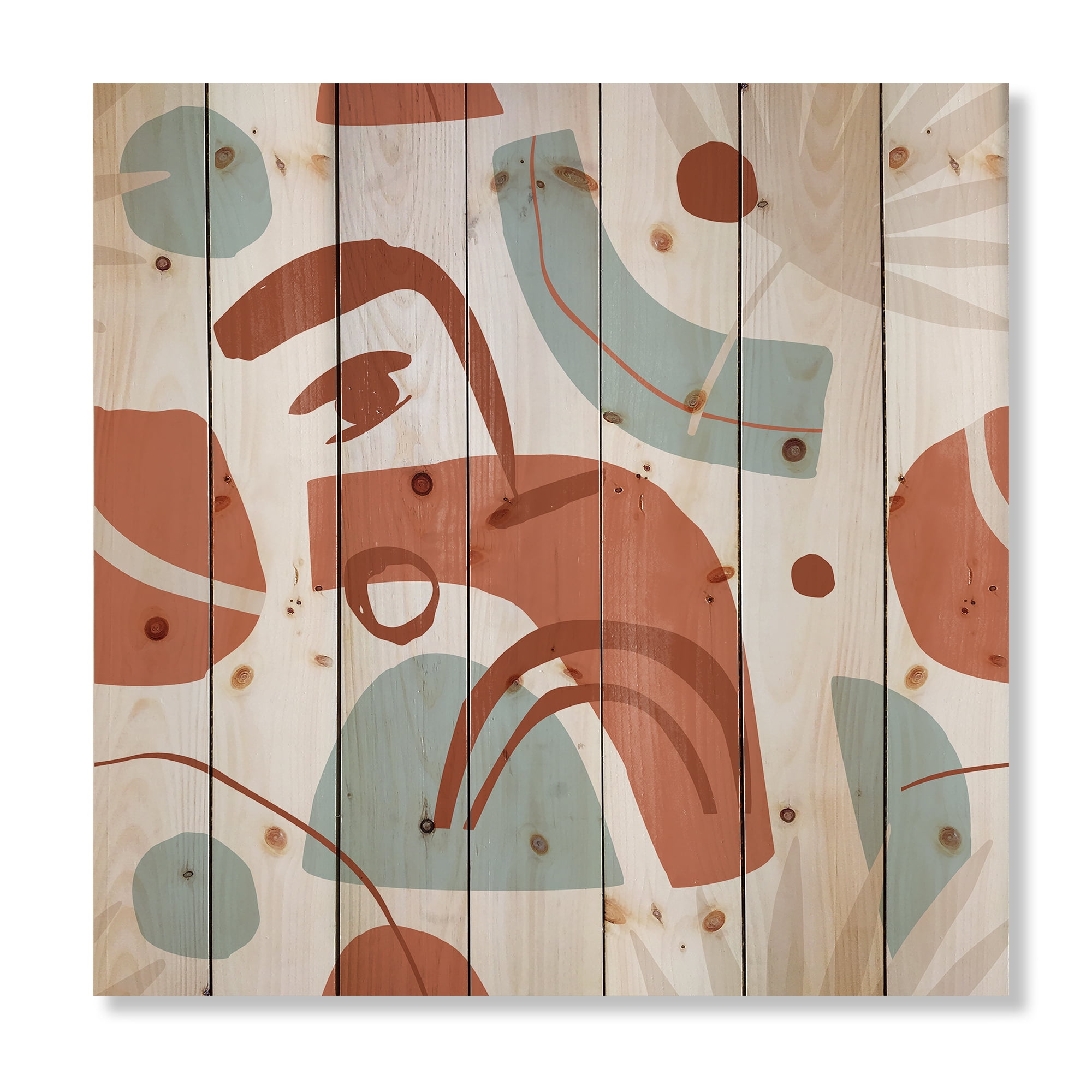Designart 'Tropical Palm Leaves With Geometrical Shapes' Modern Print on Natural Pine Wood
