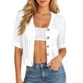 thumbnail image 3 of Sewkxo Women Crochet Cardigan Sweaters Lightweight Summer Boho Open Front Knit Shrug 1/2 Sleeve Beach Cover Up,White S, 3 of 8