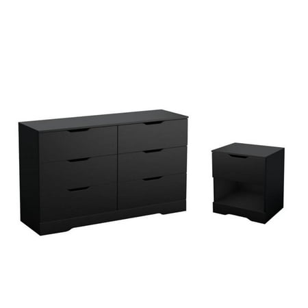 2 Piece Set With Dresser And Nightstand In Pure Black Walmart Com