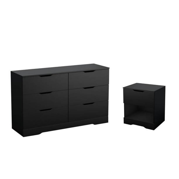 2 Piece Set With Dresser And Nightstand In Pure Black Walmart