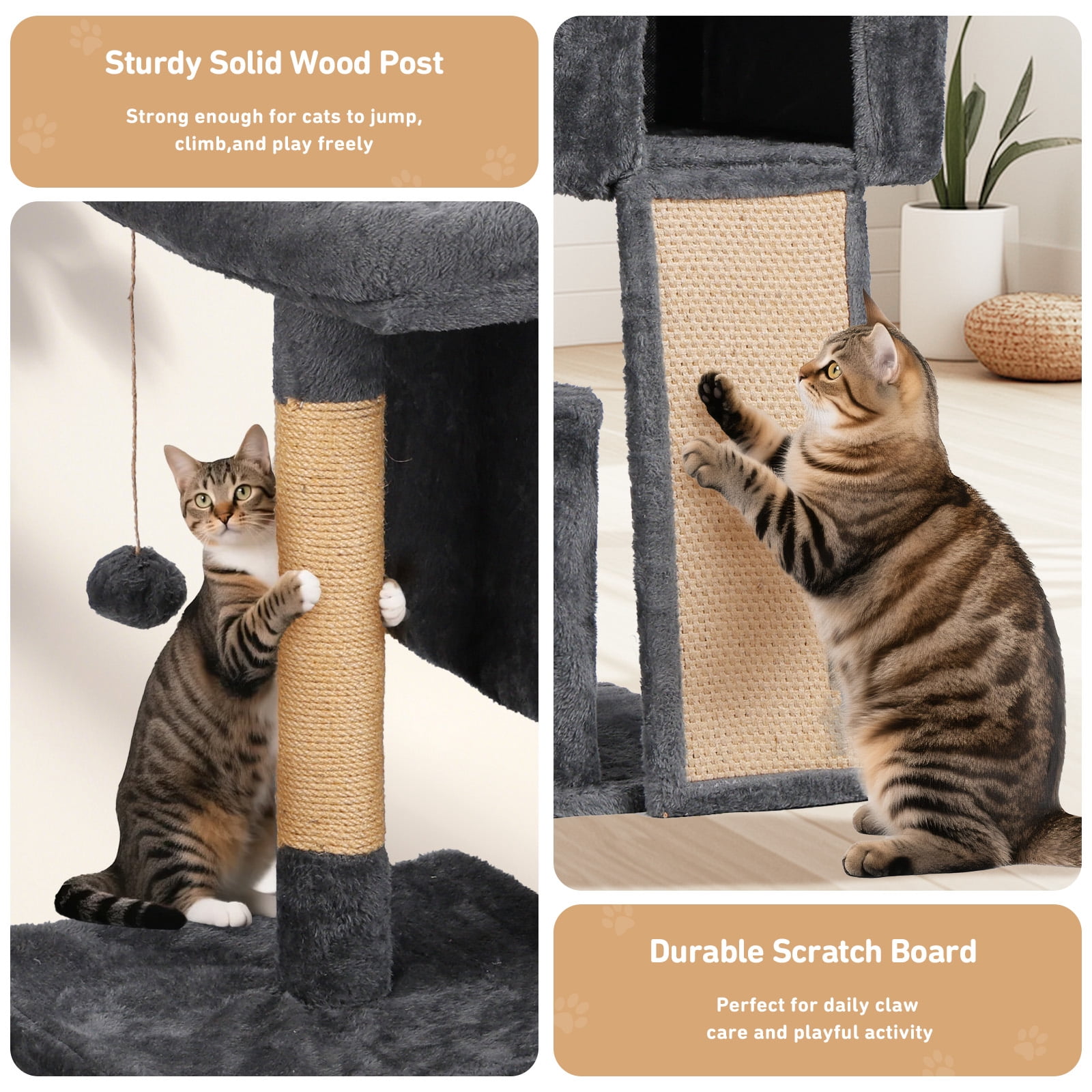 ZephyPaws 36in Cat Tree for Large Adult Cats,Cat Tower Condo with Extra Large Perch,Scratching Posts for Kittens Indoor Cats,Gray
