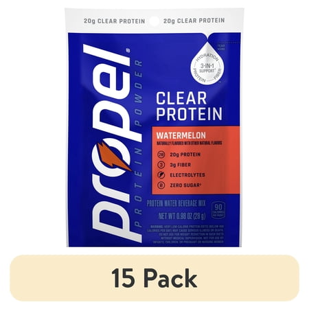 (15 pack) Propel Clear Protein, 20g Protein, Zero Sugar, Watermelon, Powdered Clear Protein Drink Mix, 0.98 oz