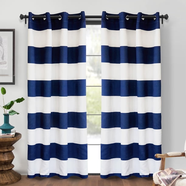 Cortinas de ventana DriftAway con rayas azul marino de 214 cm para oscurecer la habitación