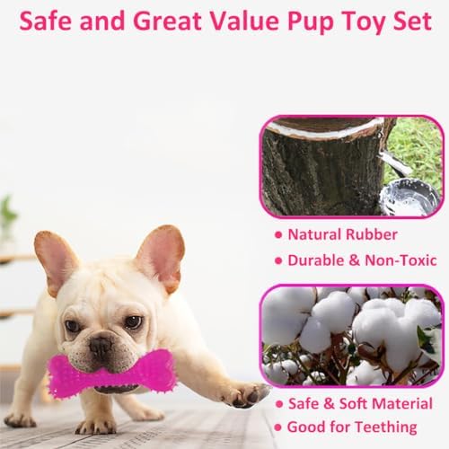 20 Pack Pink Puppy Chew Toys - Dog Teething Toys for Puppies, Puppy Toys Toothbrush with Ropes, Soft Dogs Toy Bundle for Small Dogs, Cute Interactive Dog Balls for Chewers