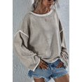 thumbnail image 5 of Contrast Stitching Relaxed Knit Sweater Fringe Vertical Back Taupe Top for Women Khaki Medium, 5 of 5