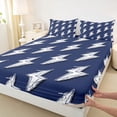 thumbnail image 4 of Erosebridal Cute Graffiti Lightning Queen Sheet Sets,Deepblue And White Bed Set For Boy Teens 4 Pieces, 4 of 6