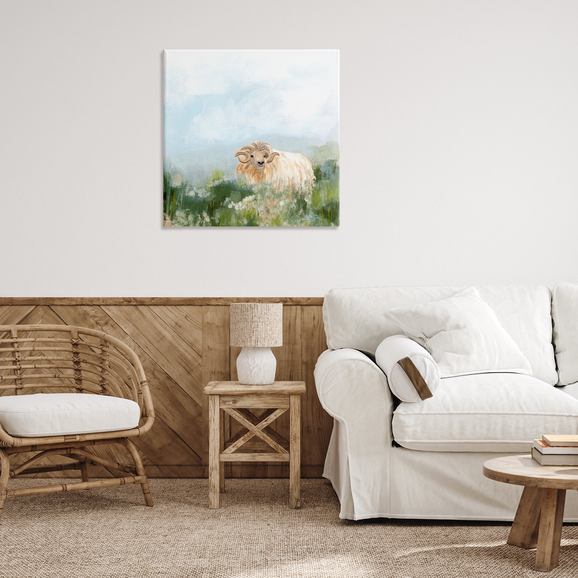 Stupell Industries Rural Goat in Meadow Animals & Insects Painting Gallery Wrapped Canvas Art Print Wall Art, 30 x 30
