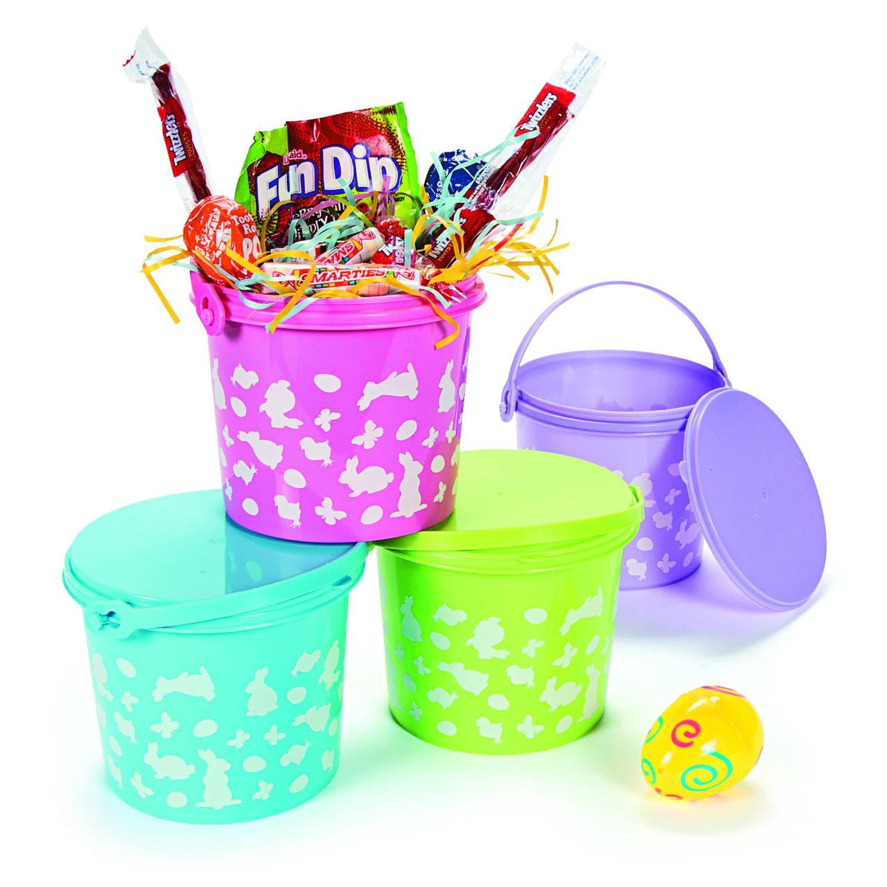 Plastic Easter Pails W/ Lid - Party Supplies - 12 Pieces