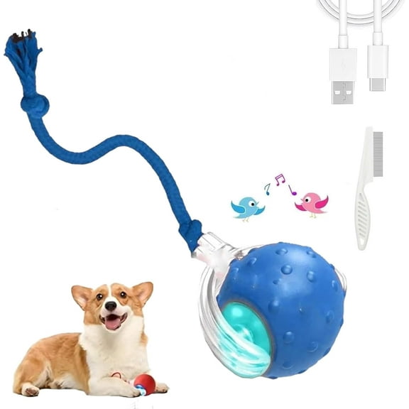 Tinyfetch Ball Dog Toy, Tinyfetch Interactive Motion Dog Cat Toys Balls,360°Smart Automatic Rolling Electric Dogs Ball Toy with Birdsong, Fast Moving Toy for Dog and Cat,Tough Chew Proof (Blue)
