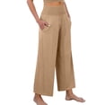 thumbnail image 6 of Petite Womens Wide Leg Crop Pants 2026 Summer Smocked Waist Pull On Casual Palazzo Trousers with Pockets Khaki L, 6 of 6