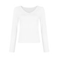 thumbnail image 3 of Trendy Long Sleeve Shirts for Women Fall Fashion V Neck Crop Slim Fitted Y2K Tops Outfits Clothes White S, 3 of 7