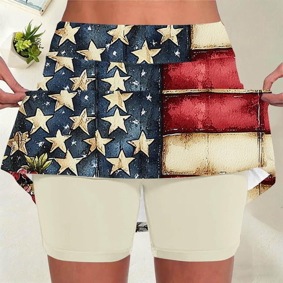 uublik Skirt Shorts For Women 4th of July Athletic Golf Skorts for Women Casual Workout Built-in Shorts, Red