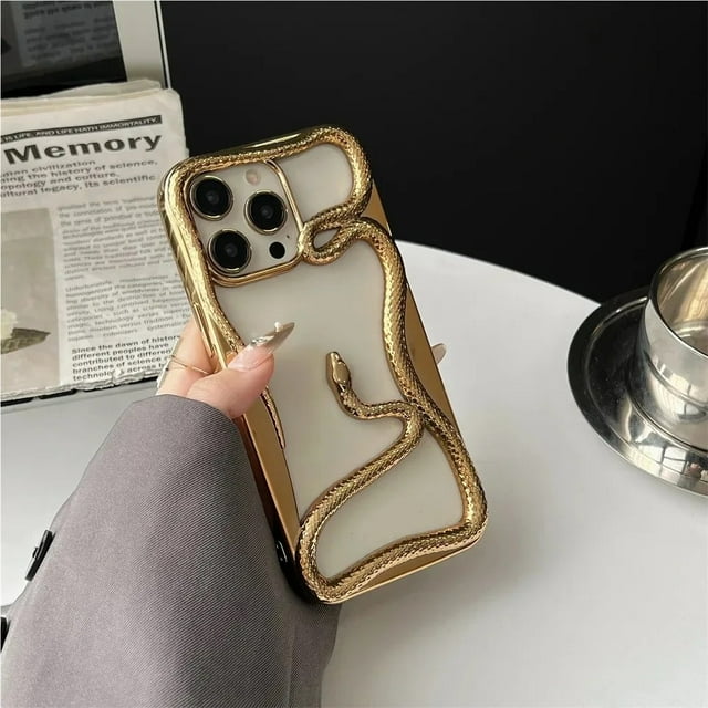 3D Luxury Snake Phone Case For iPhone17 16 Pro Max Matte Plating Fashion Protective Cover Fundas