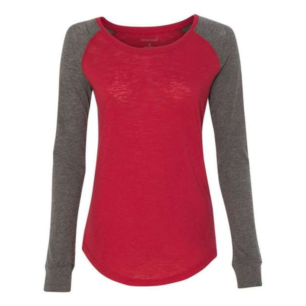Boxercraft Femmes Preppy Patch Slub Manches Longues T-Shirt 2XL Rouge/ Granit