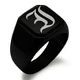 thumbnail image 1 of Stainless Steel Letter I Initial Old English Monogram Engraved Engraved Square Flat Top Biker Style Polished Signet Ring, 1 of 1