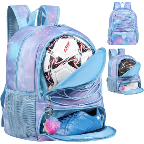 TRAILKICKER Mesh Basketball Soccer Bag Backpack Sports Volleyball Football Bag with Ball and Shoe Compartment for Man Women Ball Equipment Bag All Sports,Blue